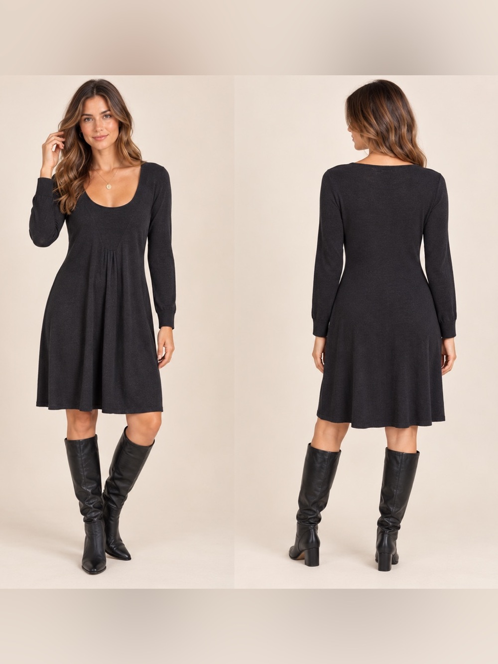 Poles Women's Medium Charcoal Knit Long Sleeve Fit & Flare Sweater Dress
